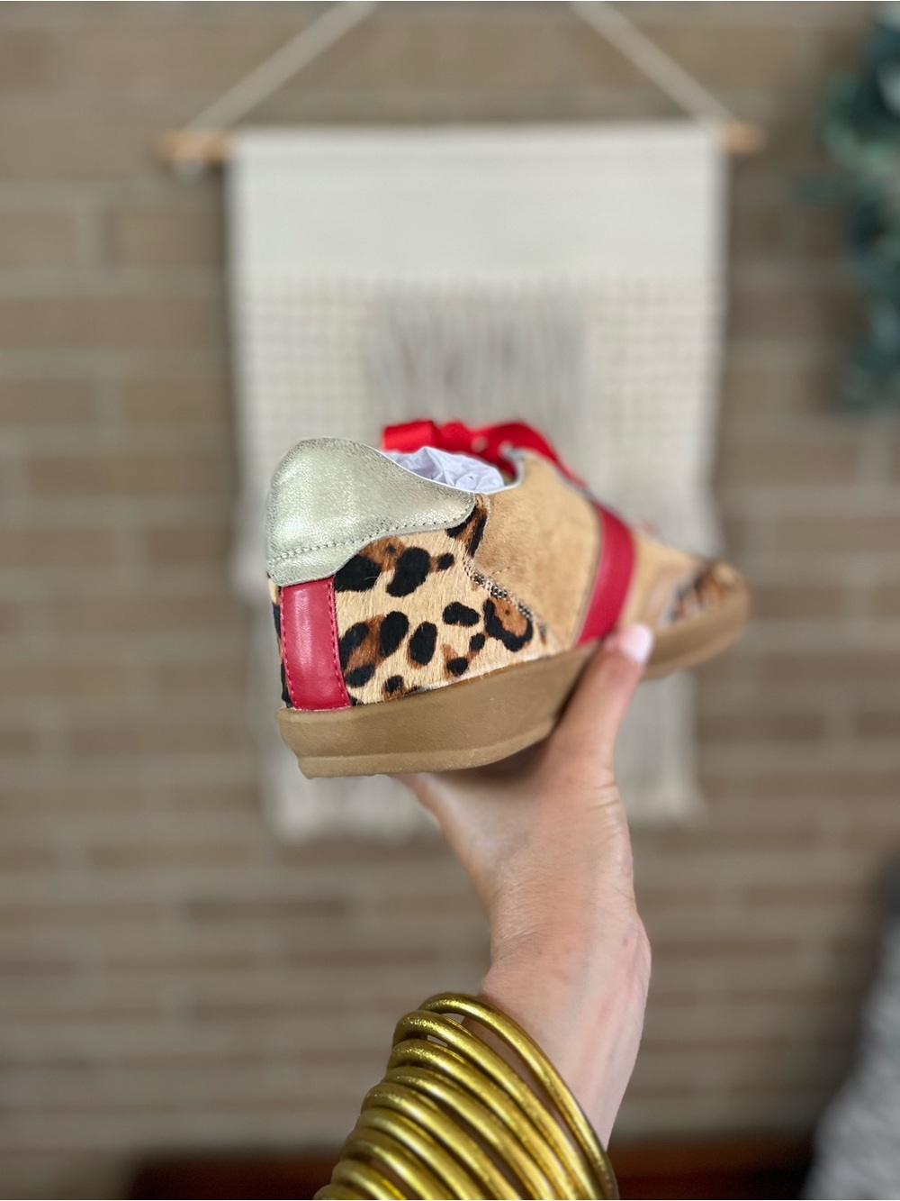 Mi.iM Leopard Suede Sneaker with Red Stripe & Laces - Picture 3 of 4